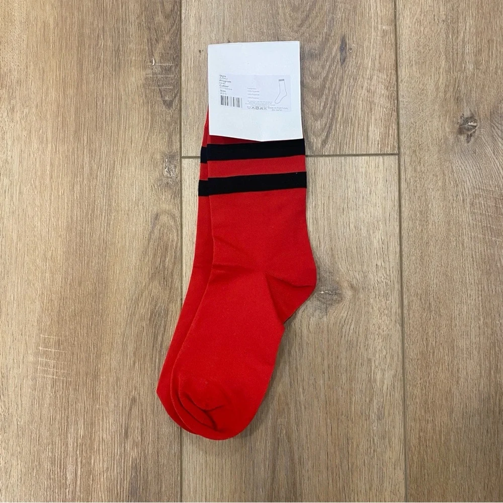 NWT 🌟GANNI🌟 LOGO SOCKS RED WITH BACK STRIPES SZ XS/S